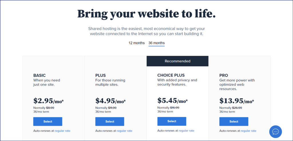 Web Hosting Plans (Bluehost)