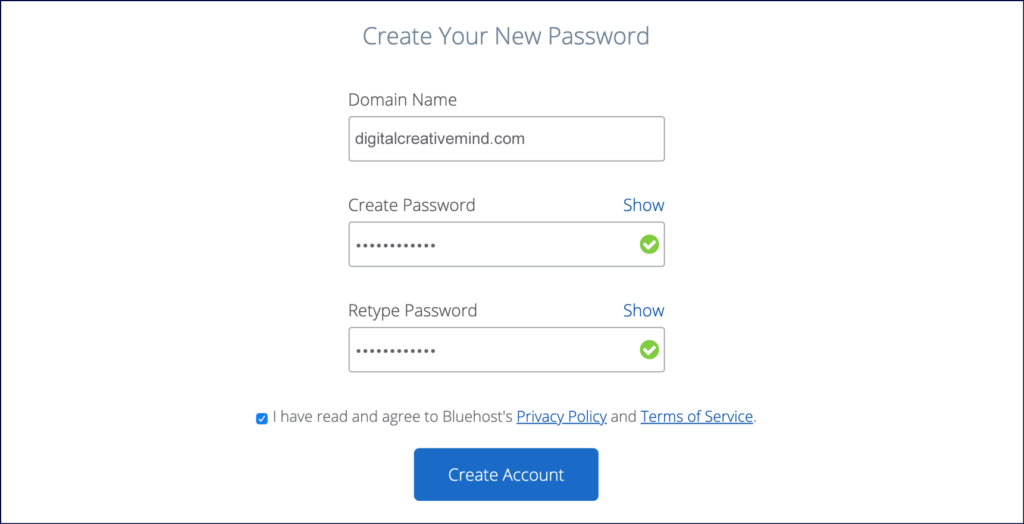 Bluehost Password