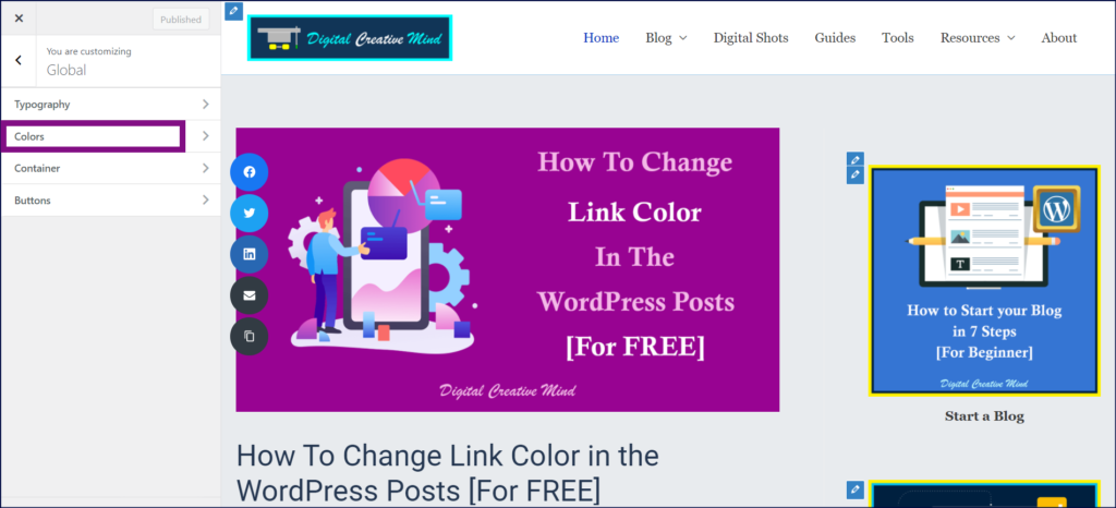 Click on Colors (WordPress)