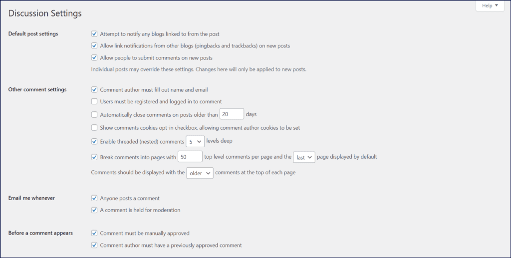 WordPress Discussion & Comment Settings