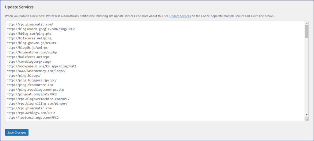 Update WordPress Ping List