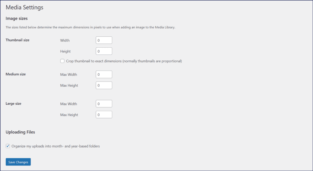 WordPress Media Settings