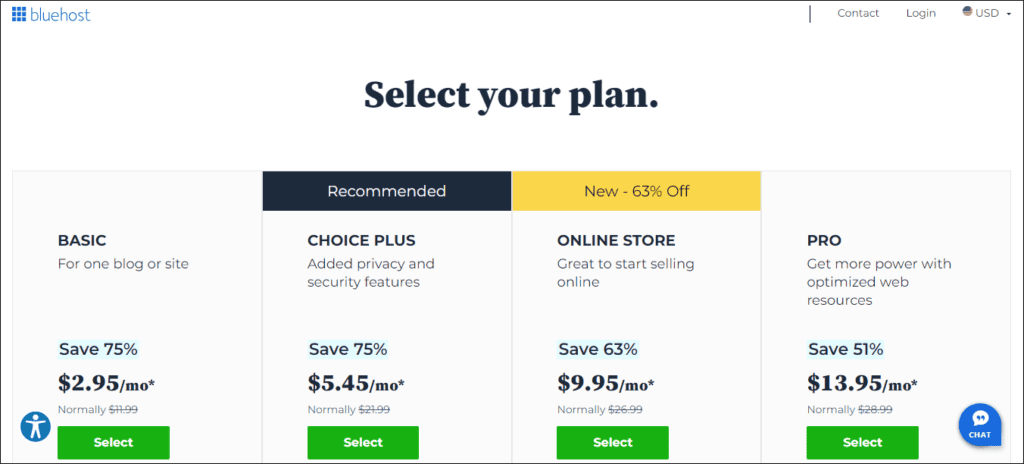 Bluehost Offer Plans
