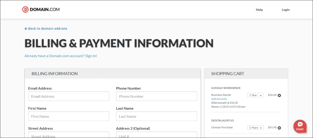 Domain - Billing and Payment Information