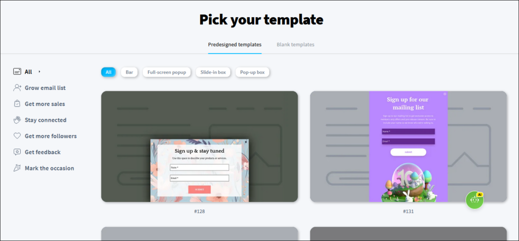 GetResponse - Pop up Forms Templates to build an email list