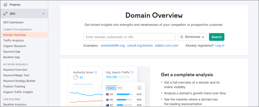 Semrush - Domain Overview