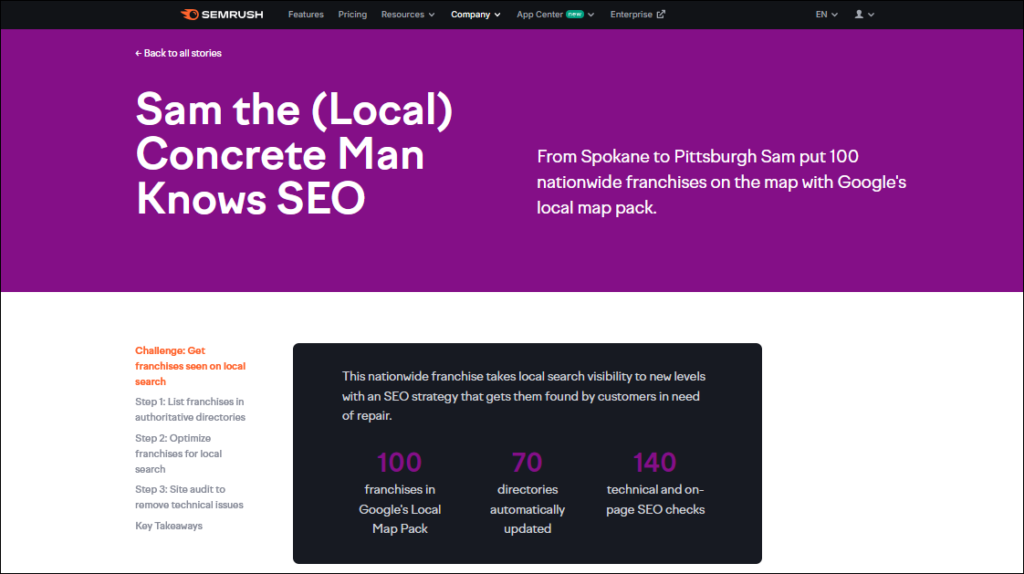 Semrush Success Stories - Sam the (Local) Concrete Man Knows SEO