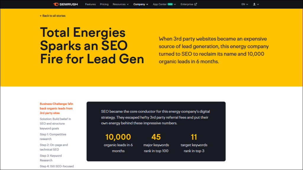 Semrush Success Stories - Total Energies Sparks an SEO Fire for Lead Gen