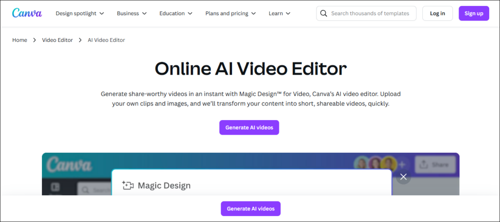 Canva Online AI Video Editor