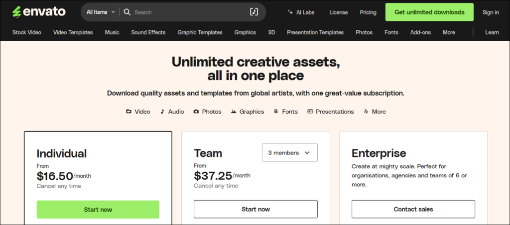 Envato Elements Pricing and Plans