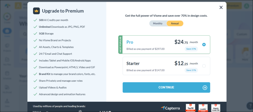 Upgrade to Visme Premium