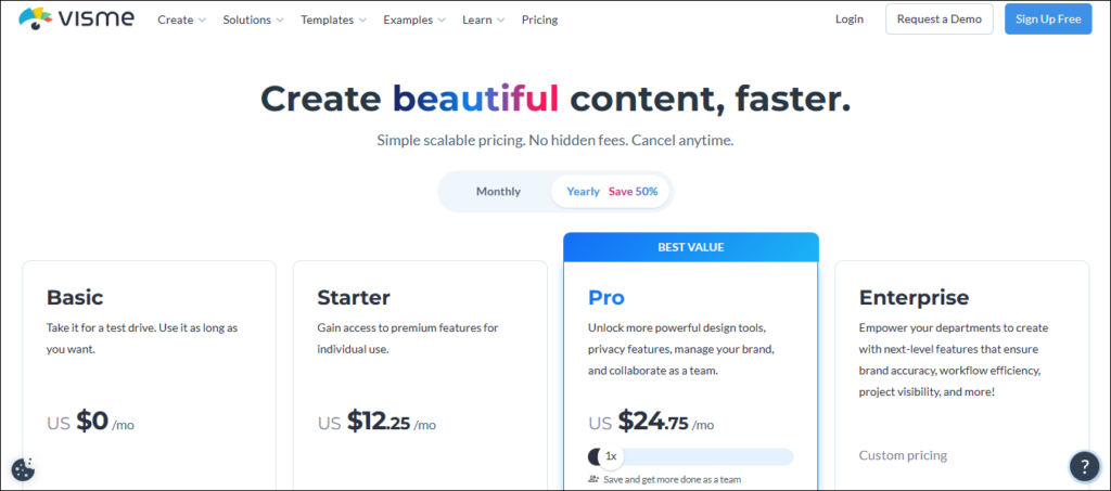 Visme Pricing and Plans