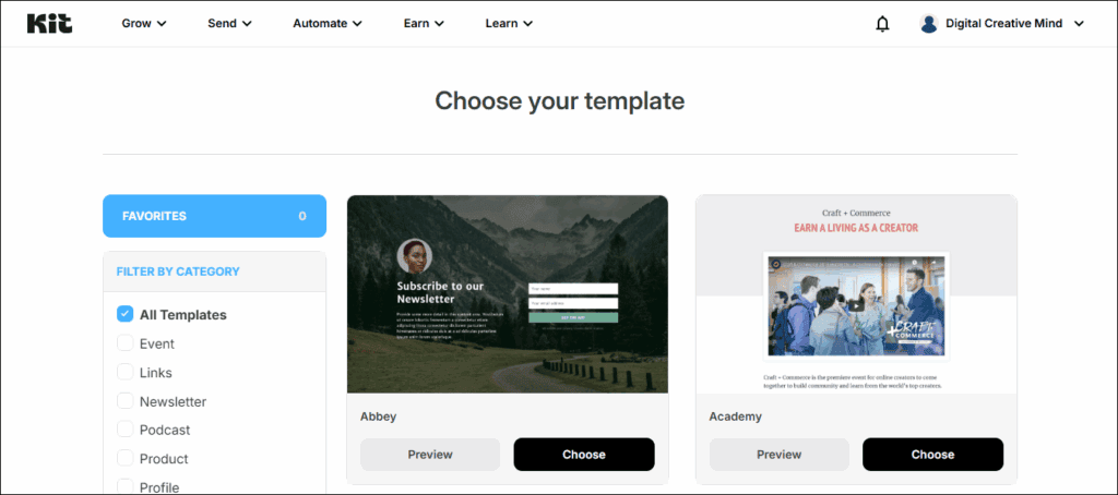 Choose your Landing Page Template - Kit
