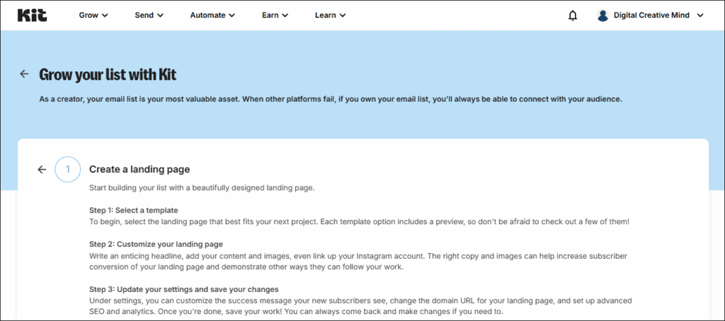 Create your Landing Page In Kit