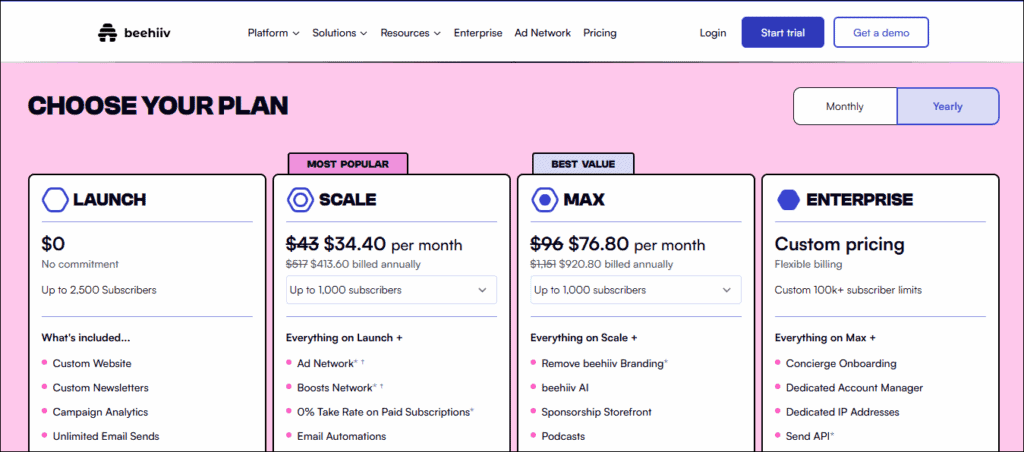 beehiiv - view plans